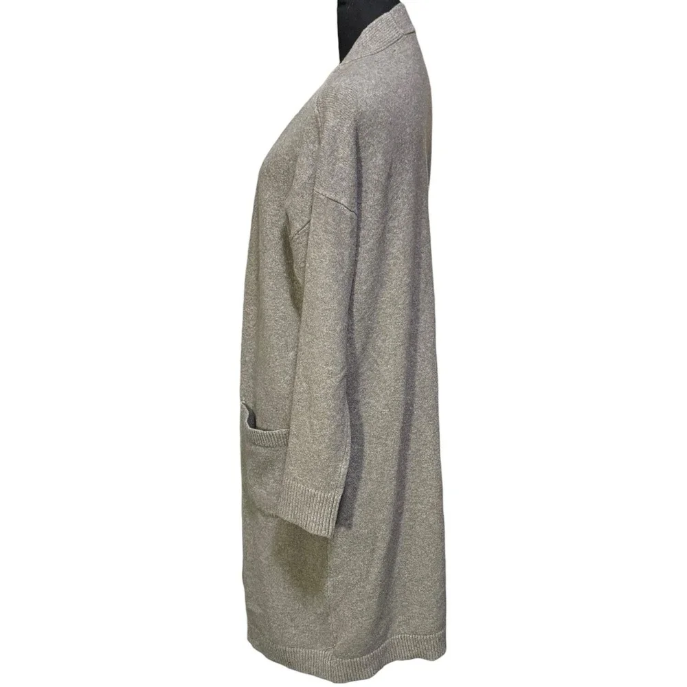 Loft Tan Knit Duster Long Open‎ Front Cardigan Sweater Pockets Size M Minimalist